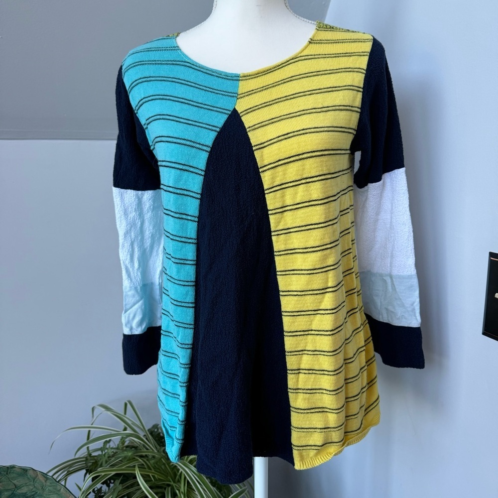 Margaret‎ Winters Color Block 3/4 Sleeve Sweater Reversible Lagenlook size XS